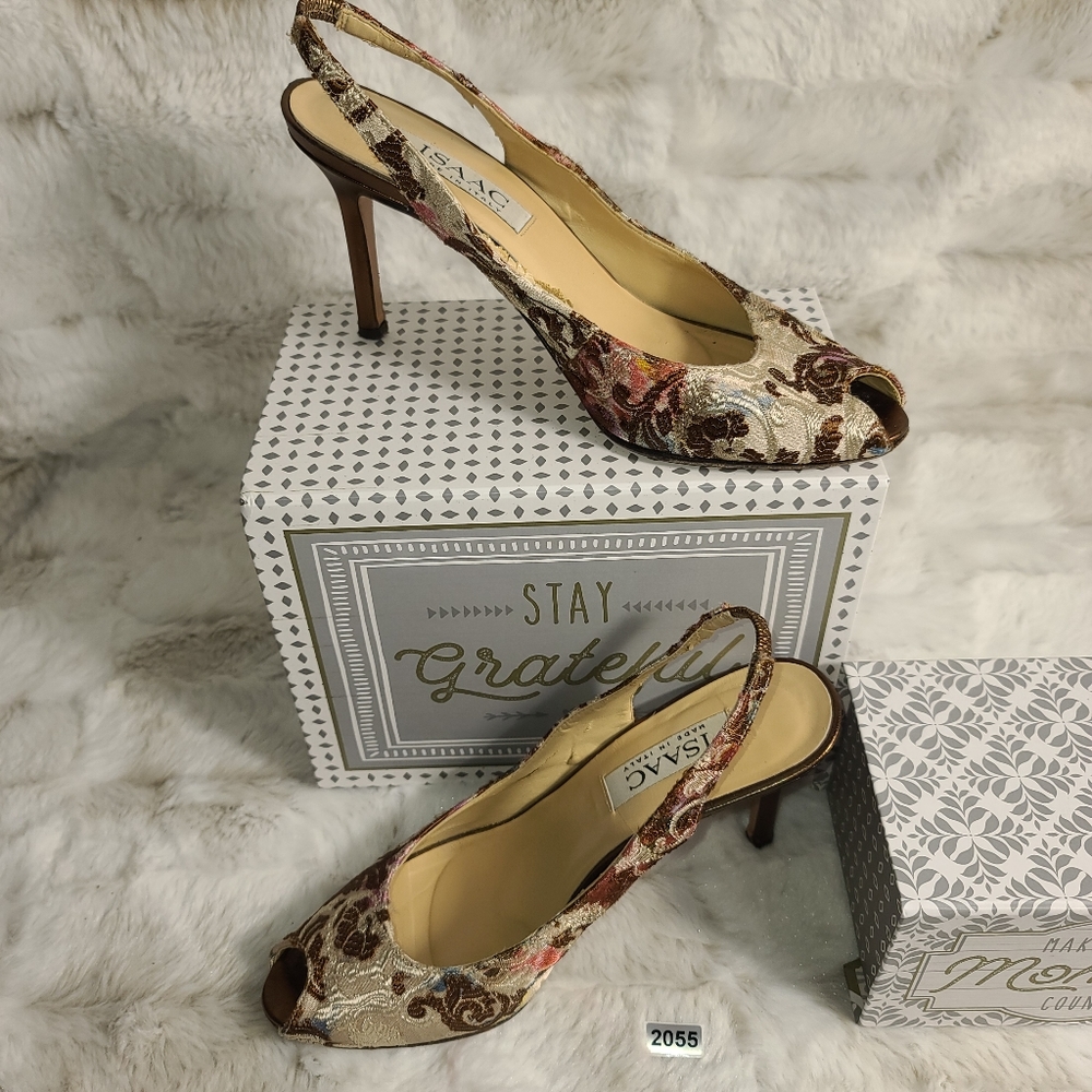 ISAAC slingback peep toe heels sz 7.5